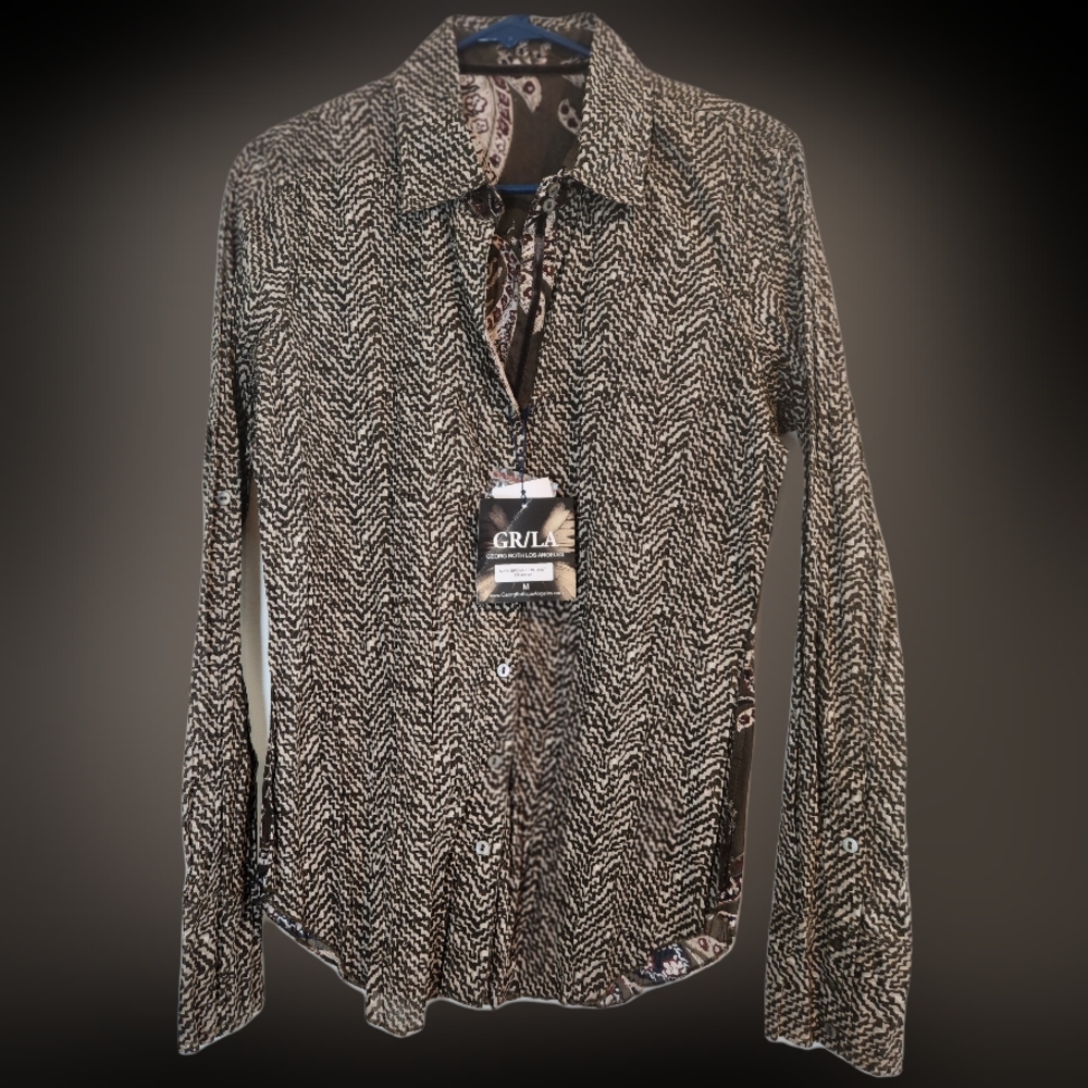 George Roth Los Angeles Napa Brown Contrast long sleeve button shirt